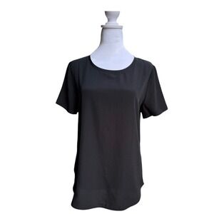 Ann Taylor Black Blouse Short Sleeve Round Neck Casual Top‎ Size M